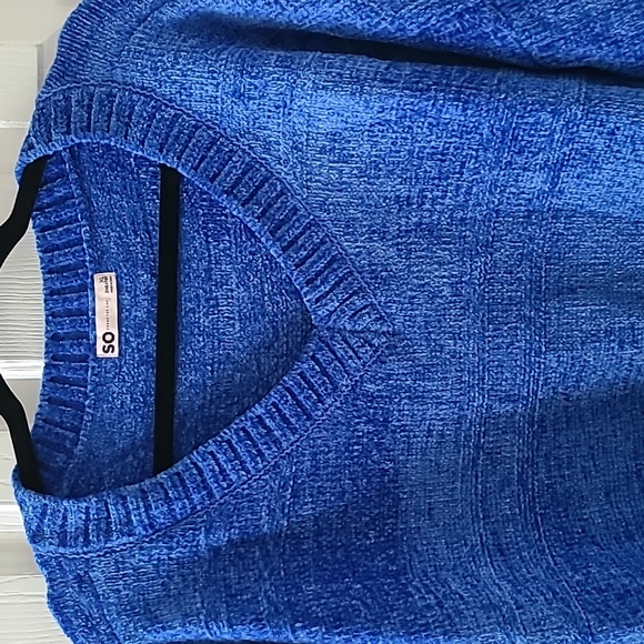 SO BRAND WOMENS JUNIOR CHENILLE BLUE V-NECK PULLOVER SWEATER SIZE XL - Picture 4 of 16